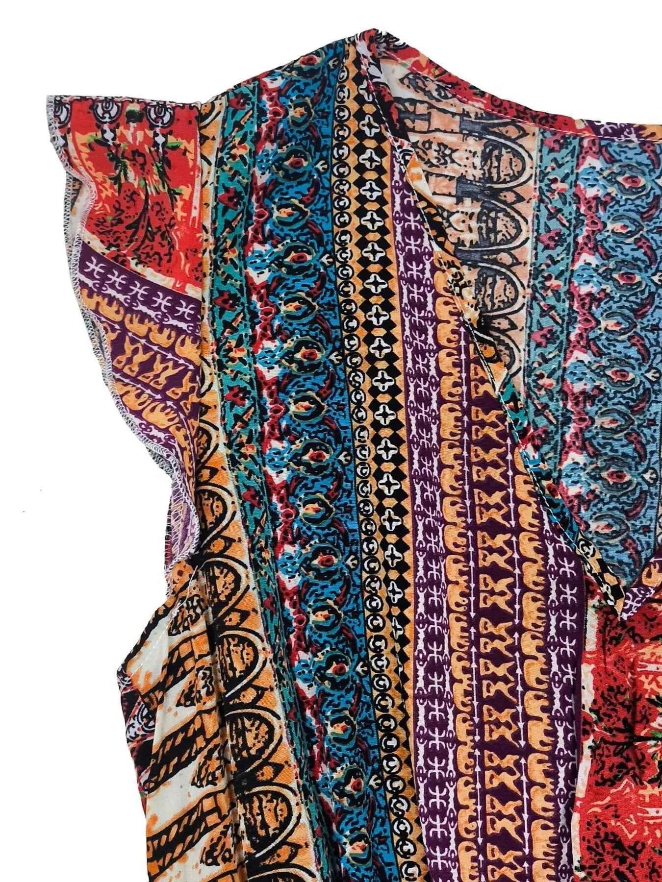 Boho print ruffle sleeve slit dress — additional view 7