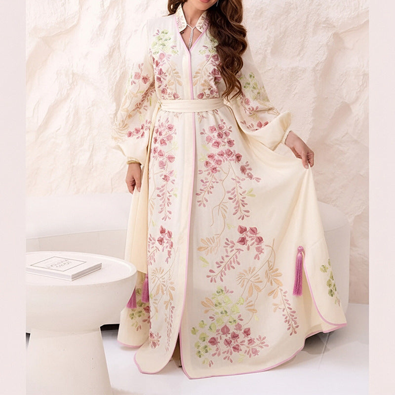 Product detail photo of Printed Lantern Sleeve Tassel Dress, everyday style, printed lantern sleeve tassel dress