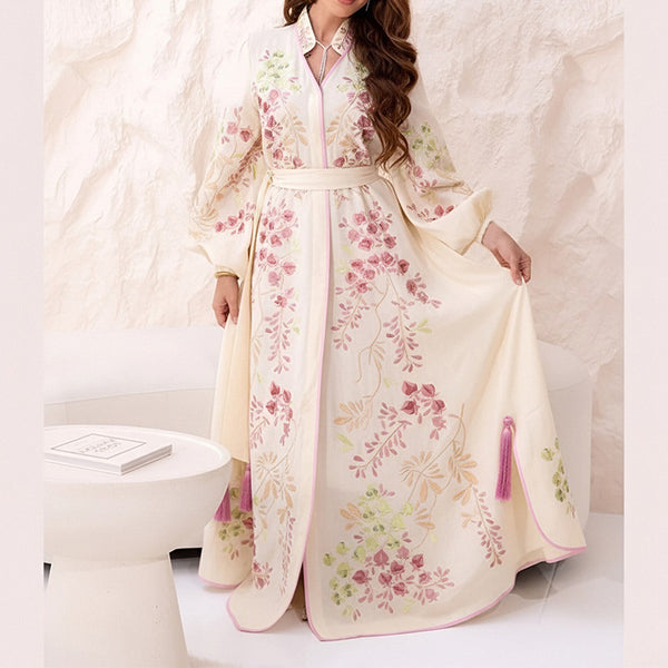 Product detail photo of Printed Lantern Sleeve Tassel Dress, everyday style, printed lantern sleeve tassel dress