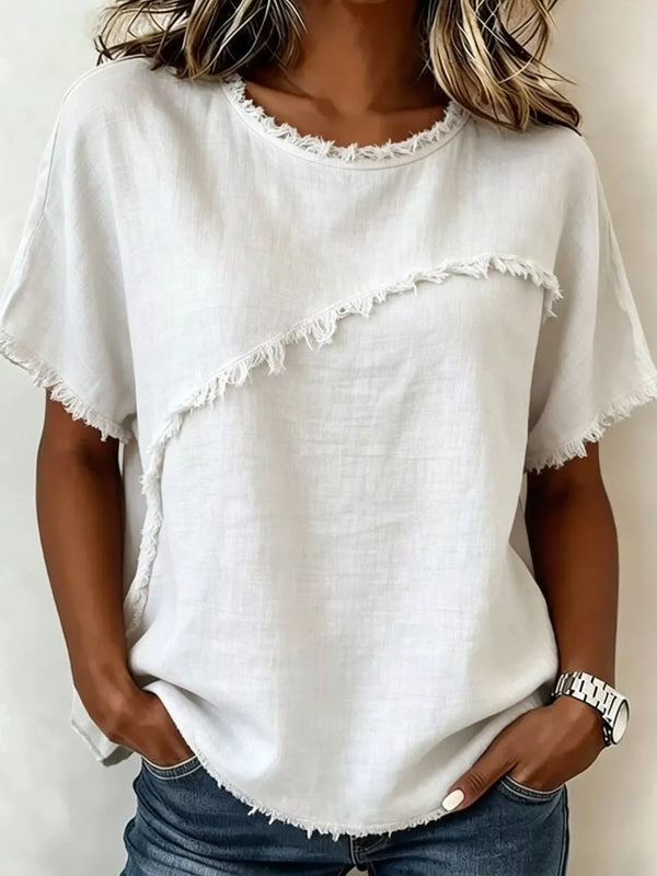 Full Size Frayed Hem Short Sleeve Top Plus Size view 13