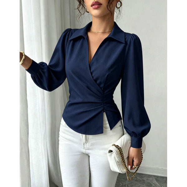 Product detail photo of Cinched Waist Irregular V Neck Top, Women’s Top, everyday style