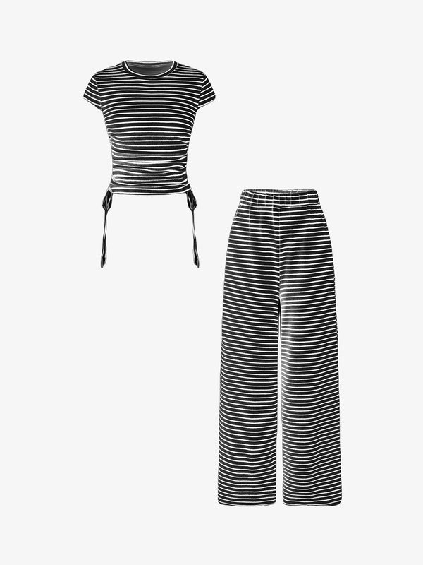 Striped Crop Top and Wide Leg Pants Set view 6