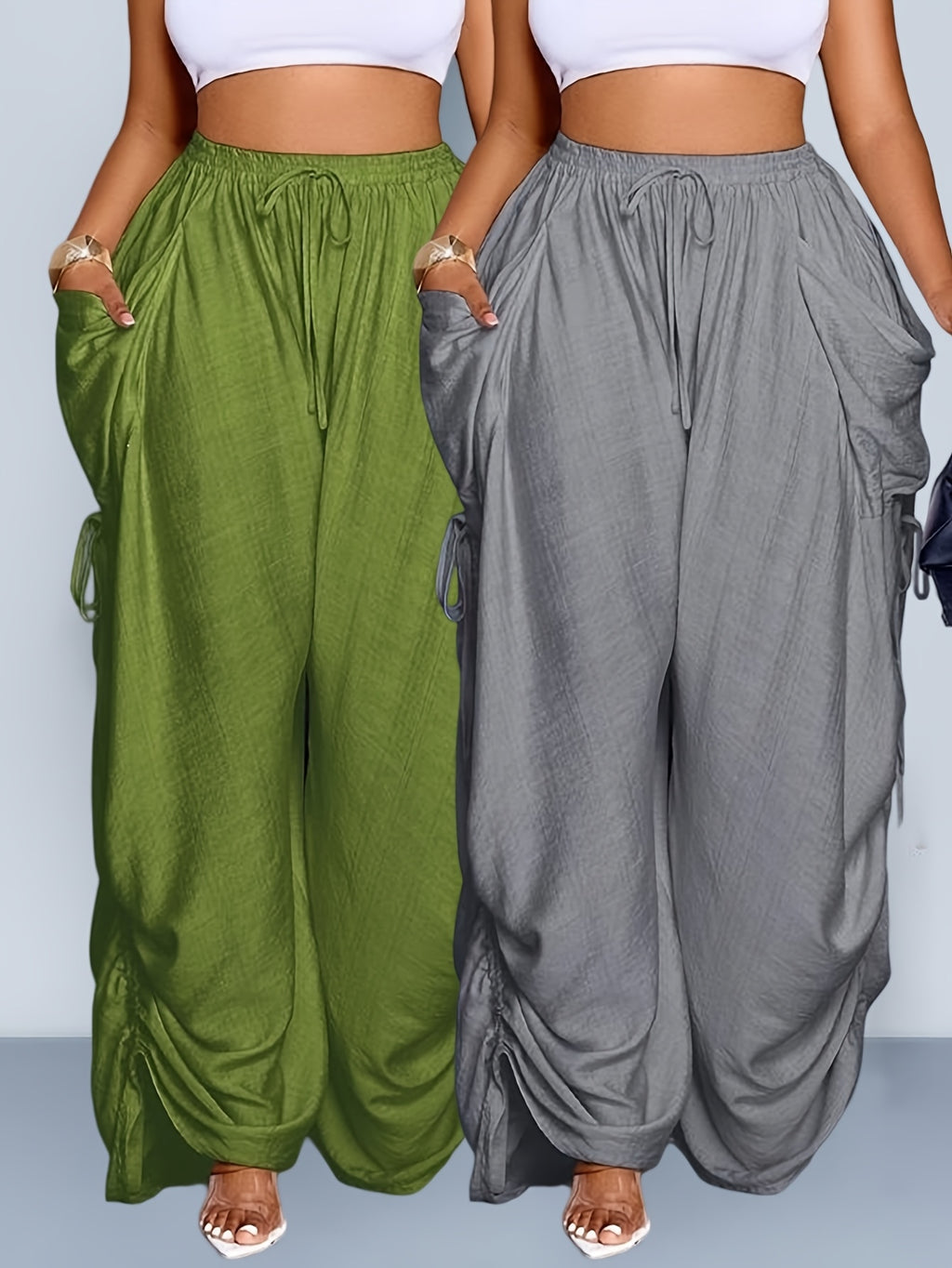 Retro pleated drawstring wide-leg pants product image