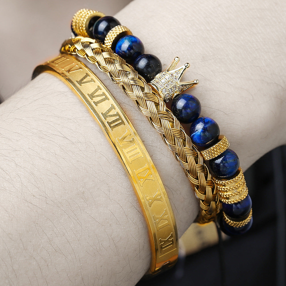 Stainless steel bracelet with Roman numeral engraving - view 2