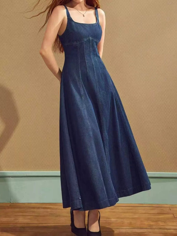 Square Neck A-Line Denim Dress — additional view 3