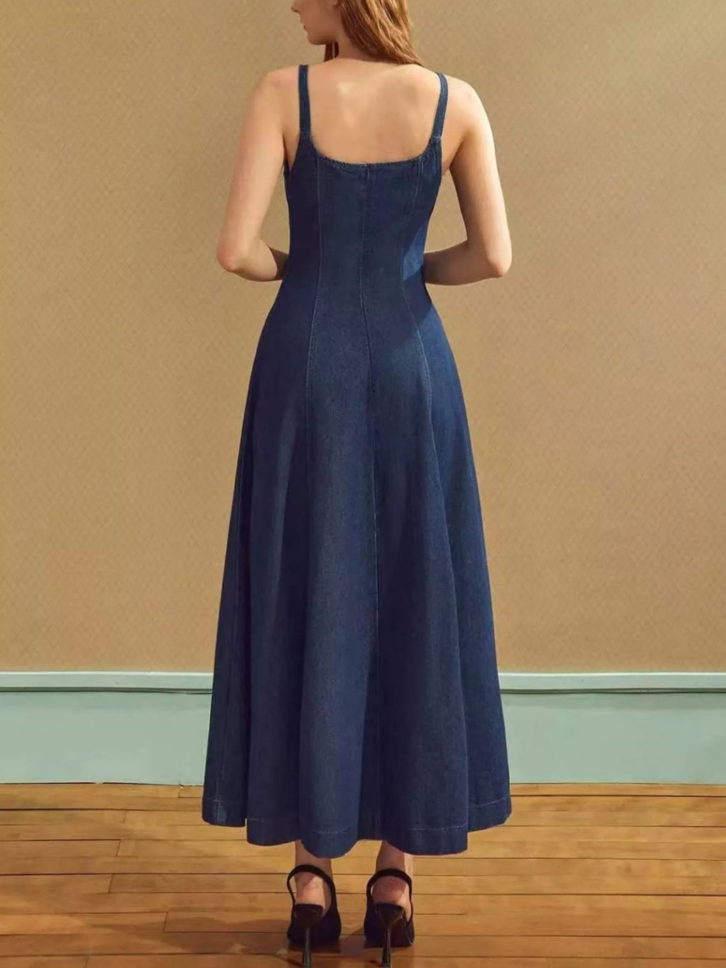 Square Neck A-Line Denim Dress — additional view 4