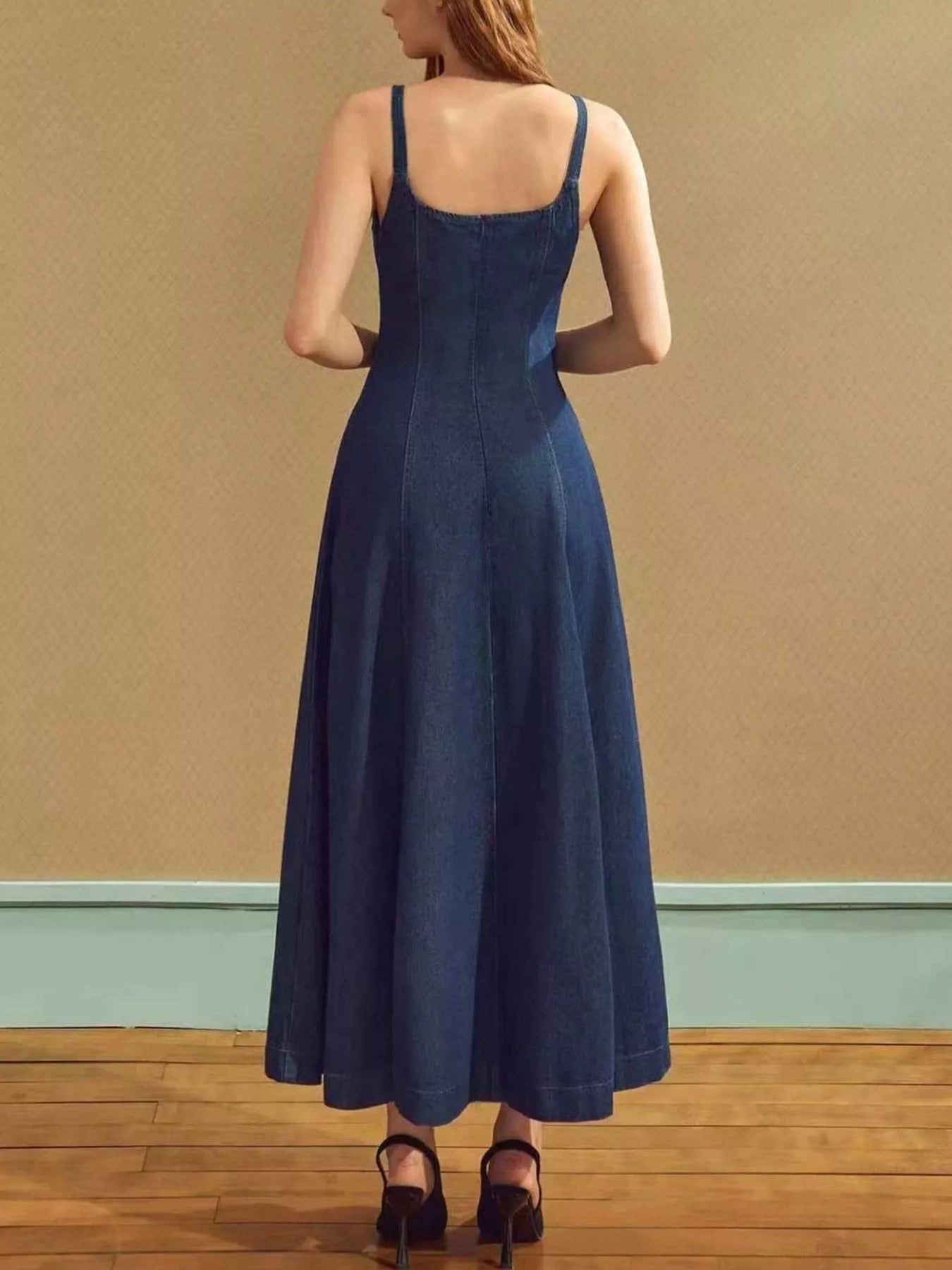 Square Neck A-Line Denim Dress — additional view 4