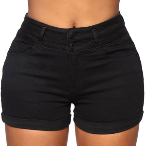Black slim-fit denim shorts for women
