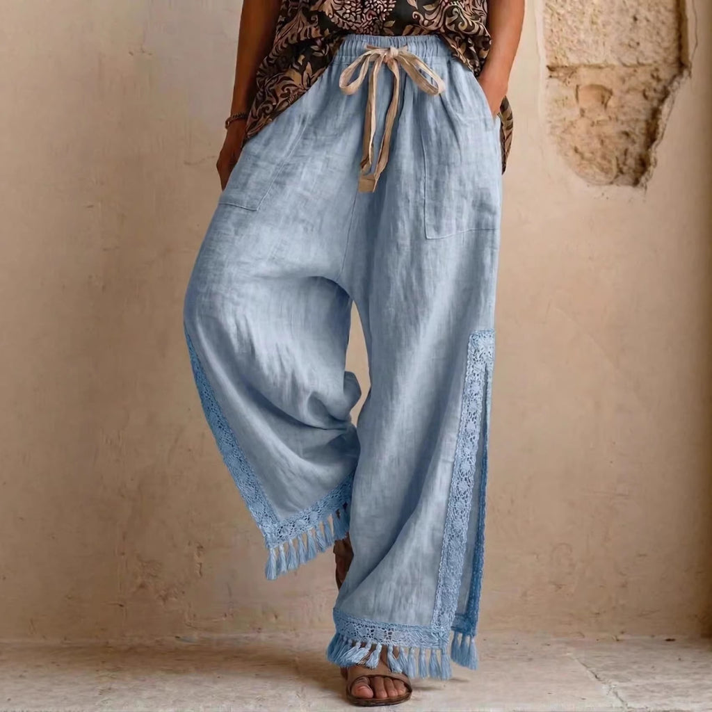 Lace-tassel bohemian wide-leg pants product image