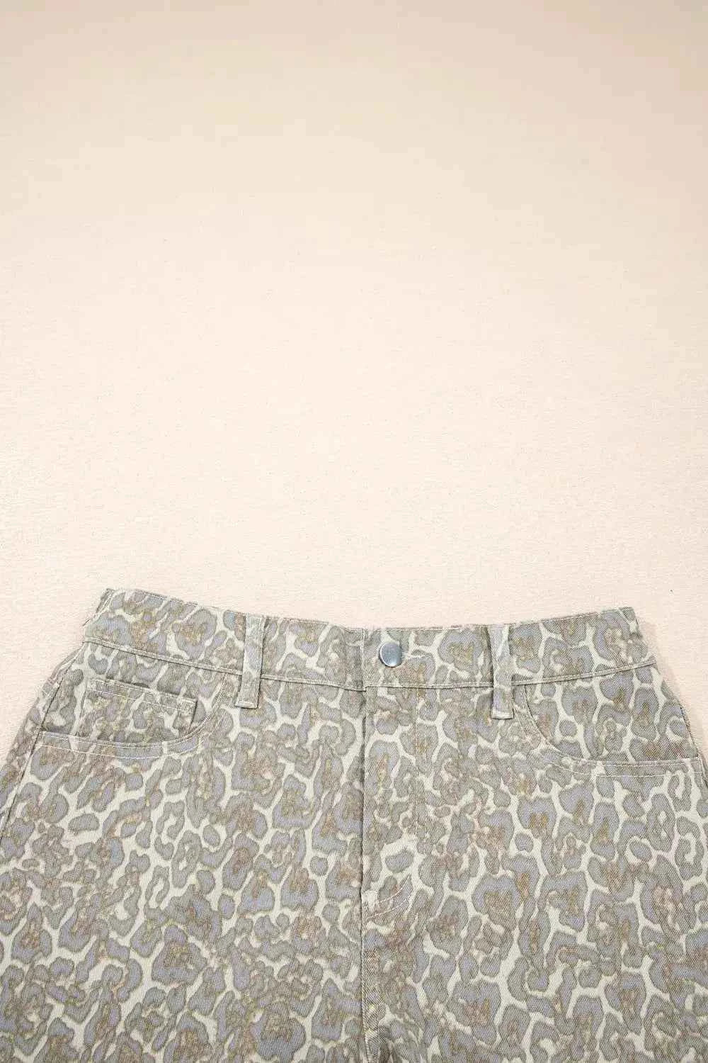 Raw edge leopard print denim shorts — additional view 7