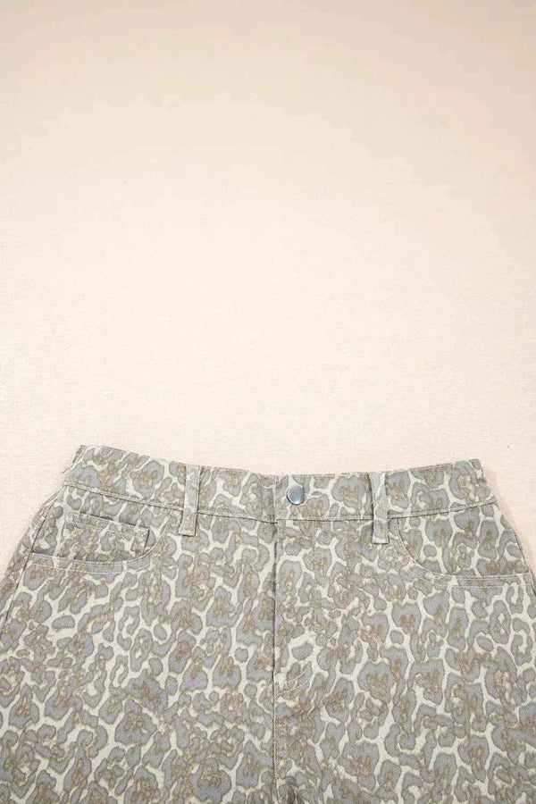 Raw edge leopard print denim shorts — additional view 7