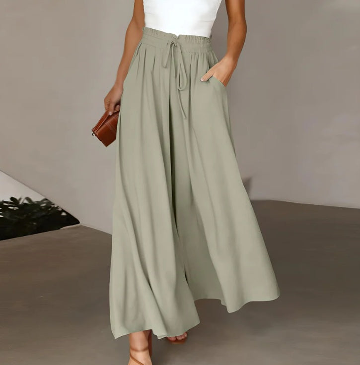 High-waisted wide-leg dress pants in cream, product image