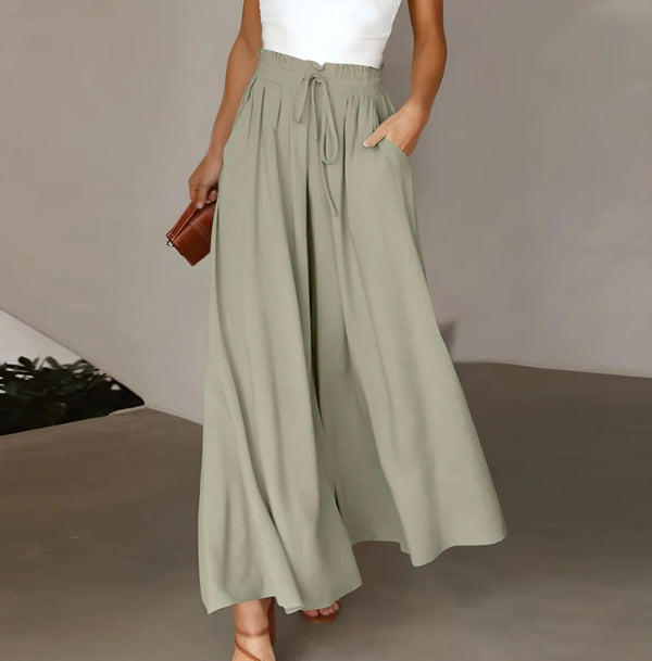 High-waisted wide-leg dress pants in cream, product image