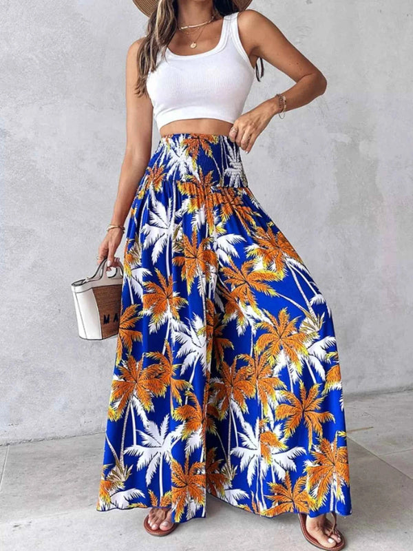 Printed Wide-Leg Pants for Effortless Style and Comfort-Bottom-Splashis-Splashis