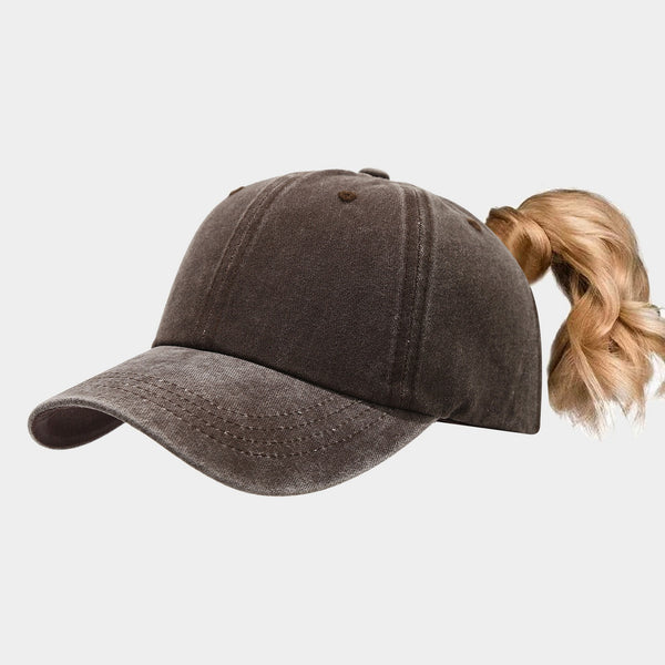 Dark Brown ponytail sports sun hat for women