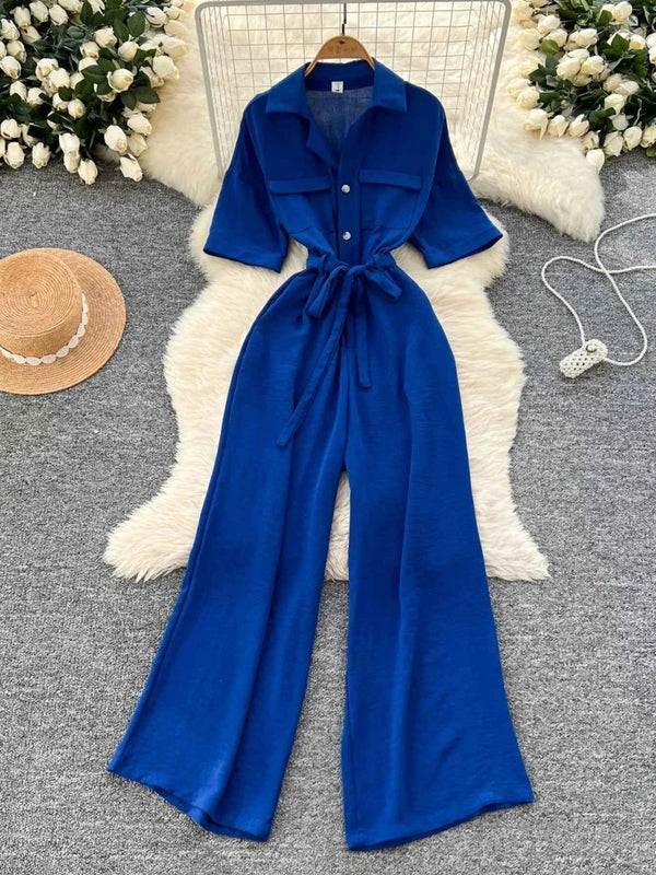 Belted tie waist wide leg jumpsuit — additional view 7