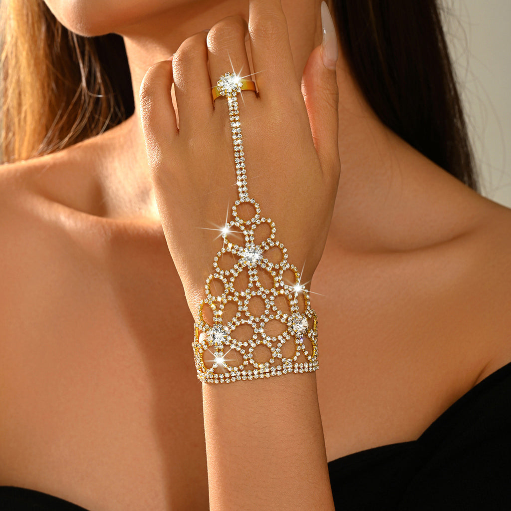 Hollow flower ring and bracelet wrist chain - view 1