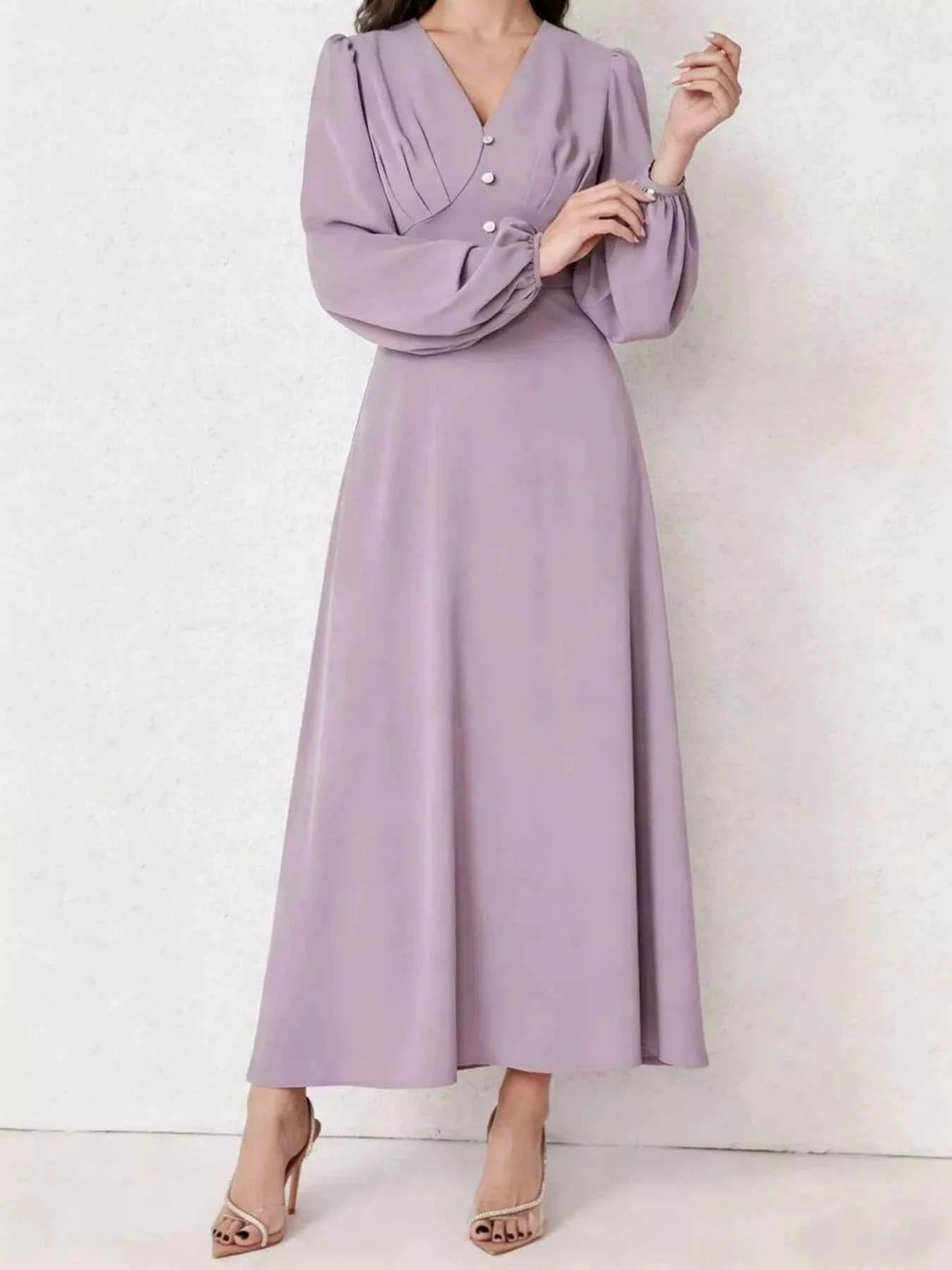 Balloon sleeve V-neck maxi dress — additional view 4