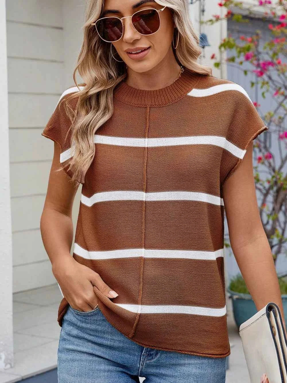 Exposed seam striped knit top — additional view 3