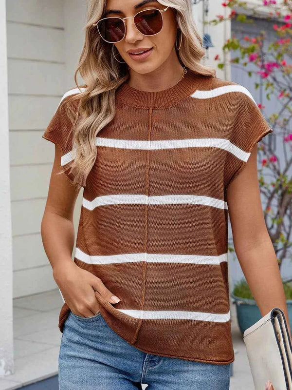 Exposed seam striped knit top — additional view 3