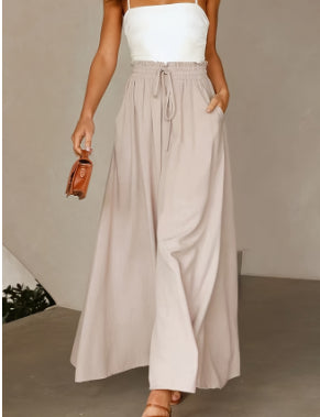 High-waisted wide-leg dress pants in beige, product image
