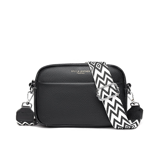 Rhombus Embroidered Crossbody Bag - Genuine Leather Shoulder Bag, product view 13
