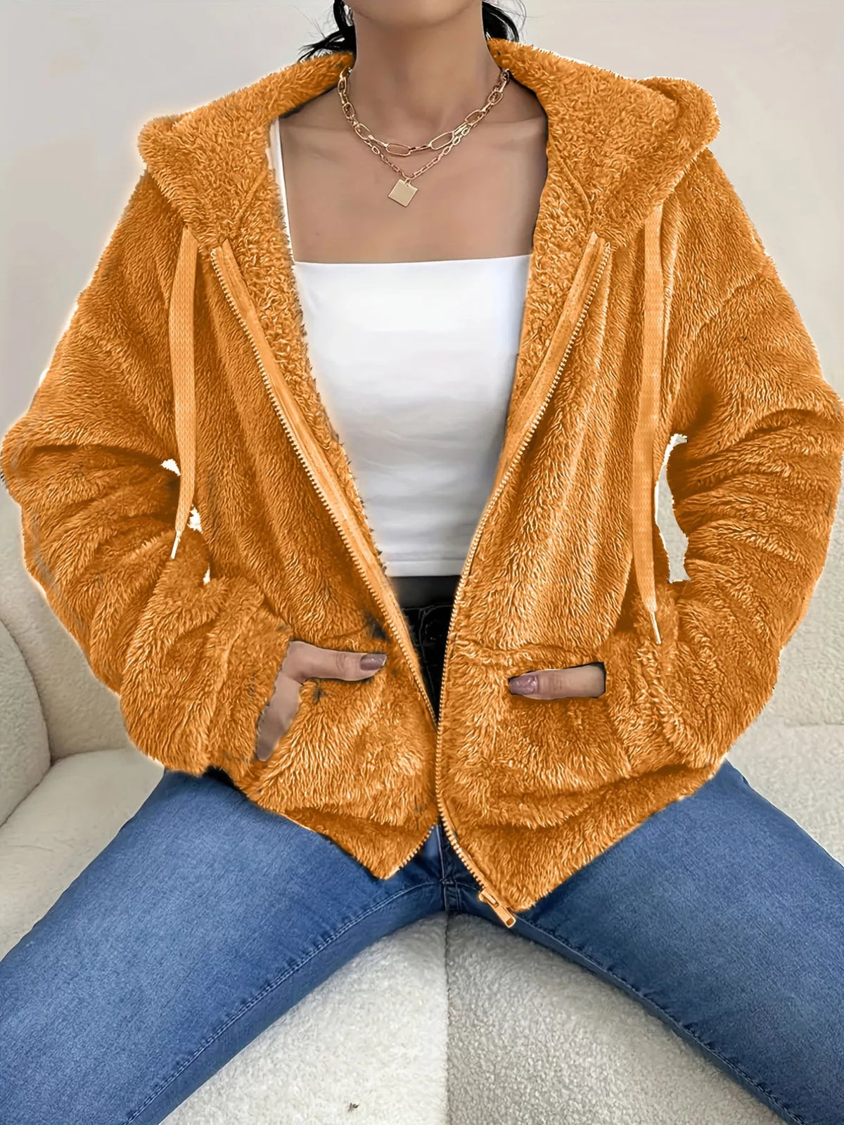 Drawstring Fleece Zip-Up Outerwear, product view 13