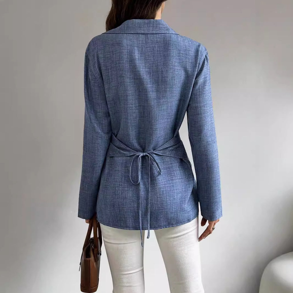 Product detail photo of Cross Tied Pleated Long Sleeve Shirt, Women’s Shirt, everyday style