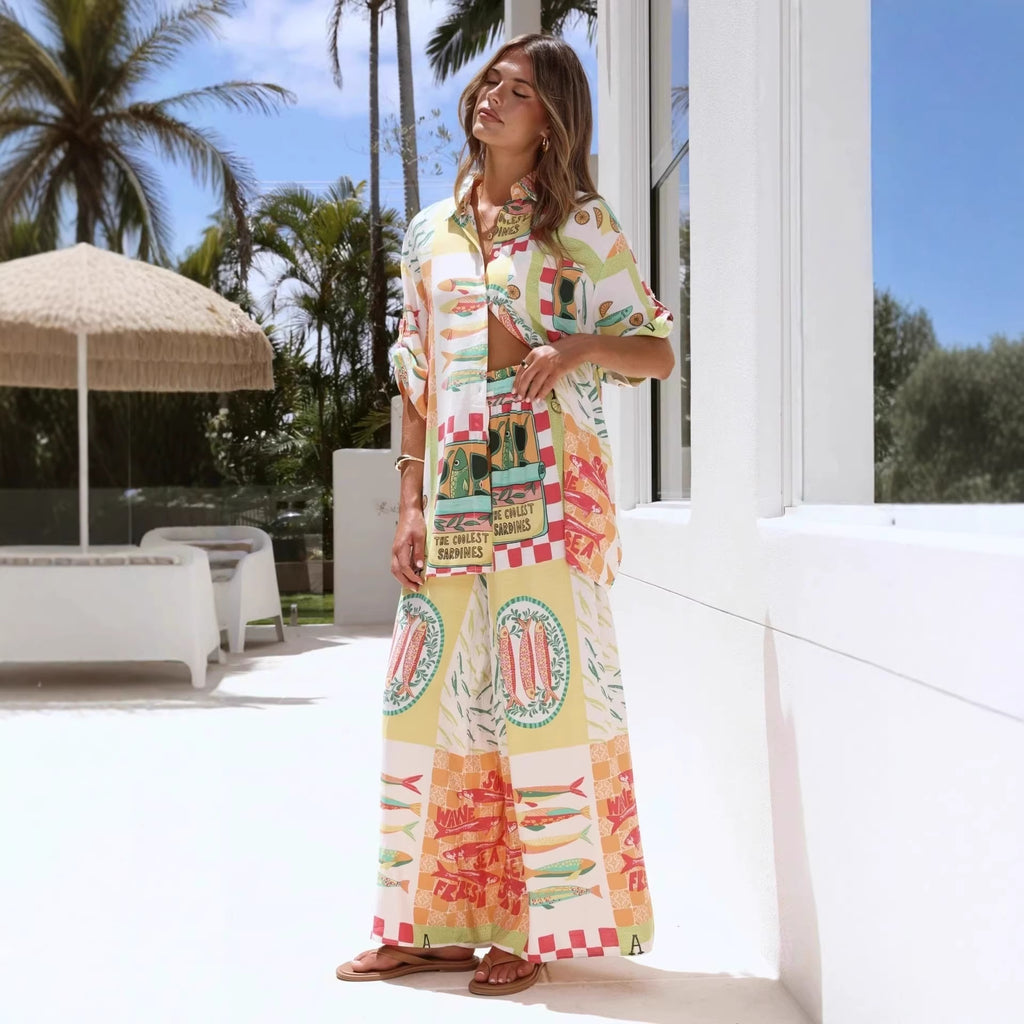 Women's Linen-Blend Printed Pants Set — product image 3