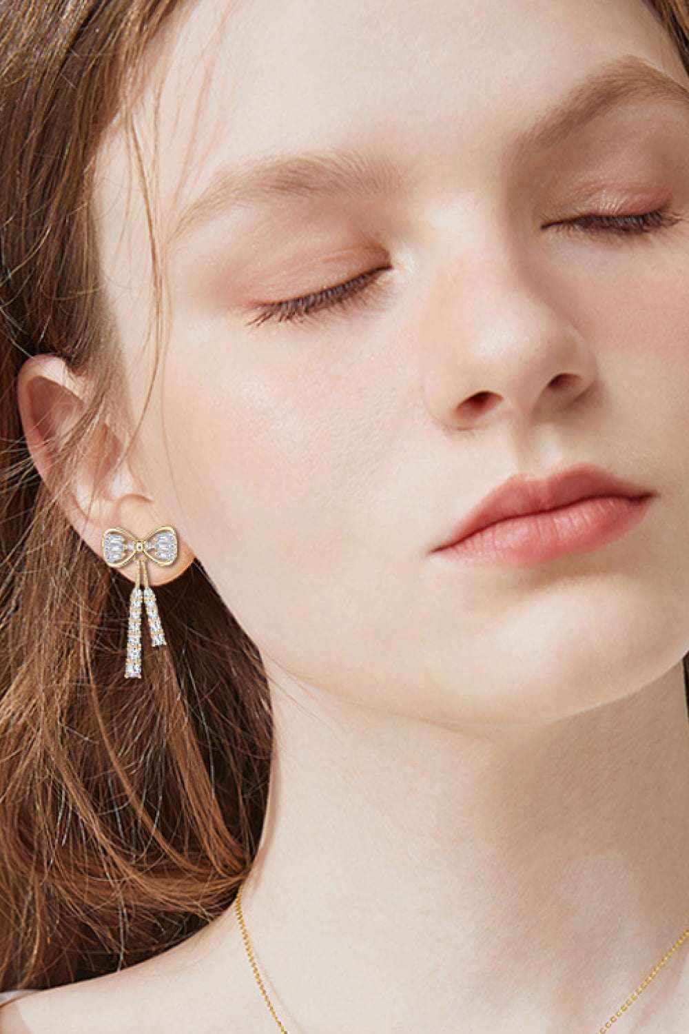 Bow Stud Earrings with Cubic Zirconia (Silver-Plated), angled product view