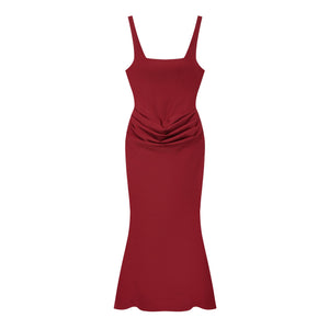 Wine Red wrap-style high-waist evening dress for women