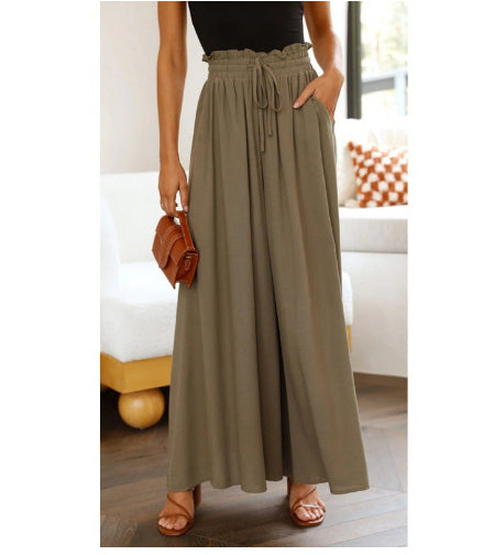 High-waisted wide-leg dress pants with patterned detail, product image