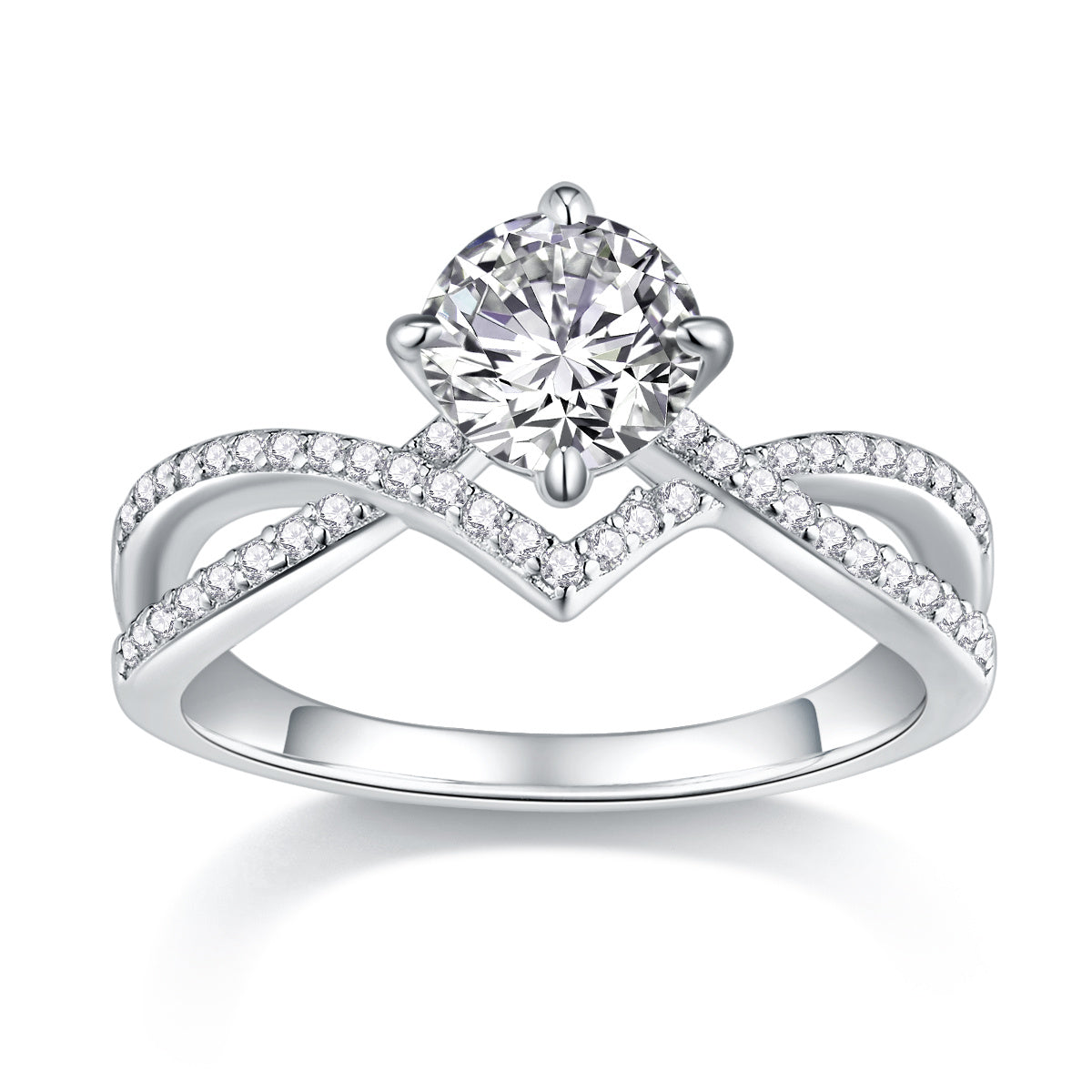 Silver Plated Criss-Cross Cubic Zirconia Ring product image