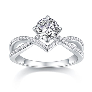 Silver plated criss-cross cubic zirconia ring