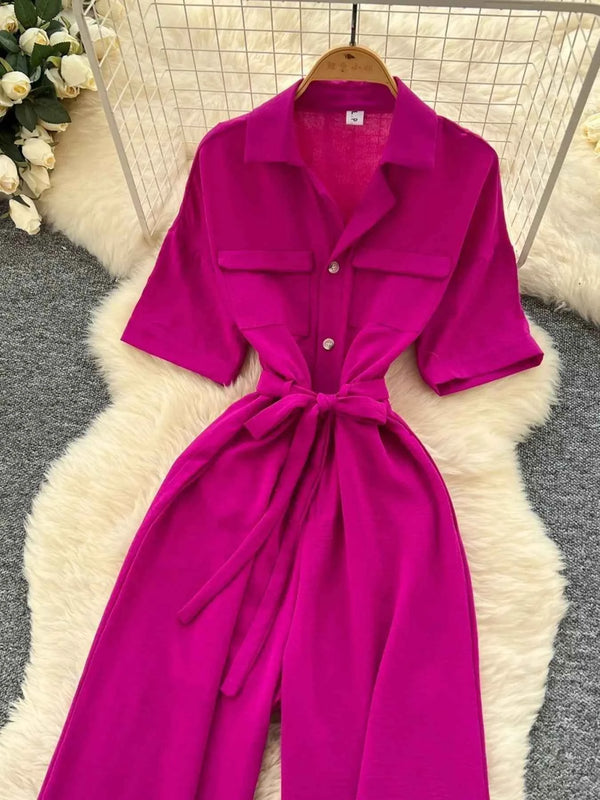 Belted Tie Waist Wide Leg Jumpsuit-Jumpsuit-Splashis-Splashis