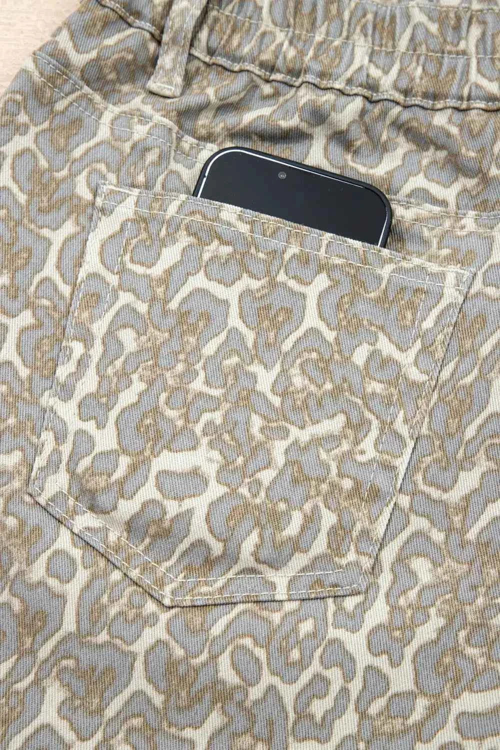 Raw edge leopard print denim shorts — additional view 8