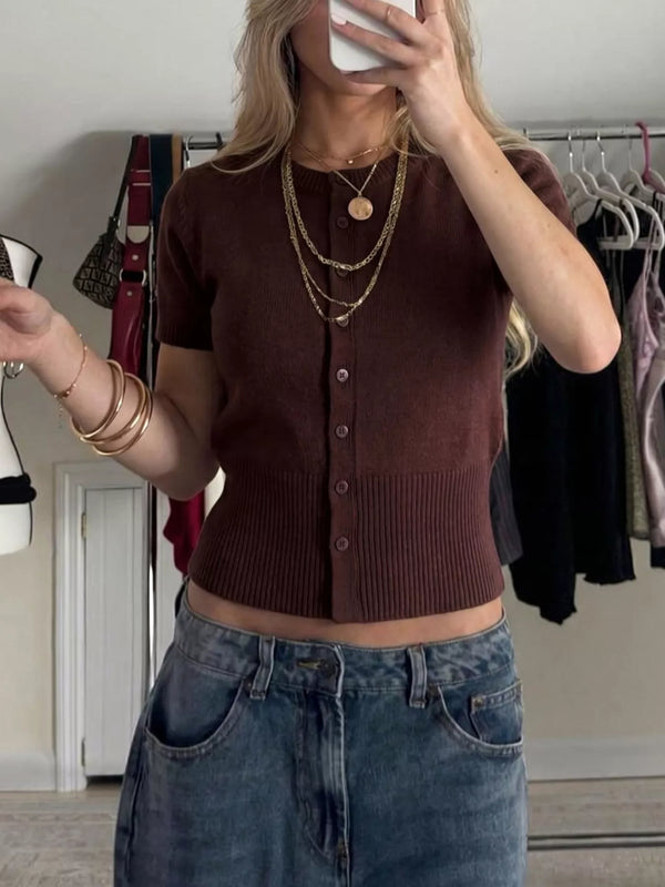 Short-Sleeve Button-Up Cardigan view 3