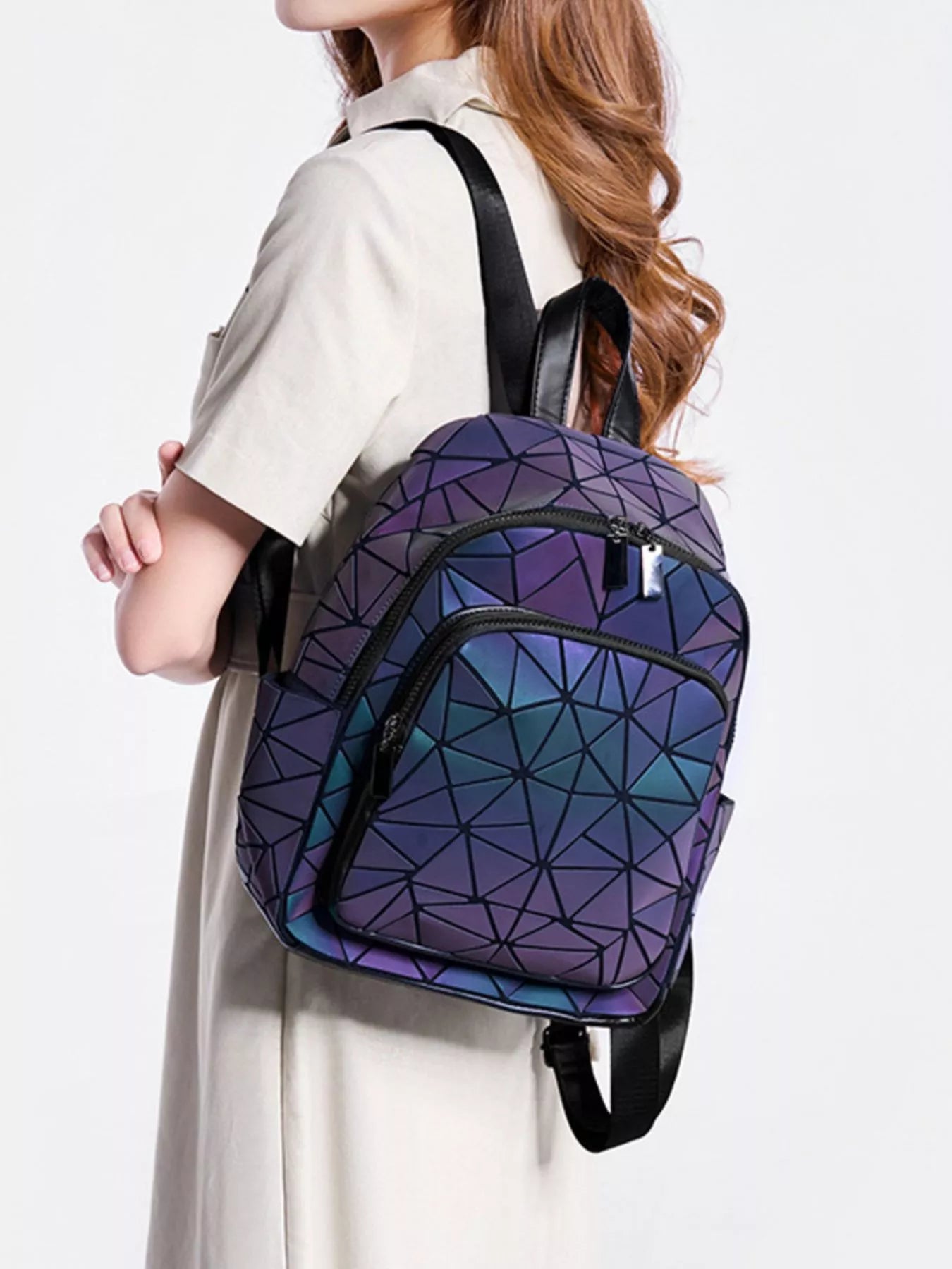 Medium Geometric PU Leather Backpack — main product image