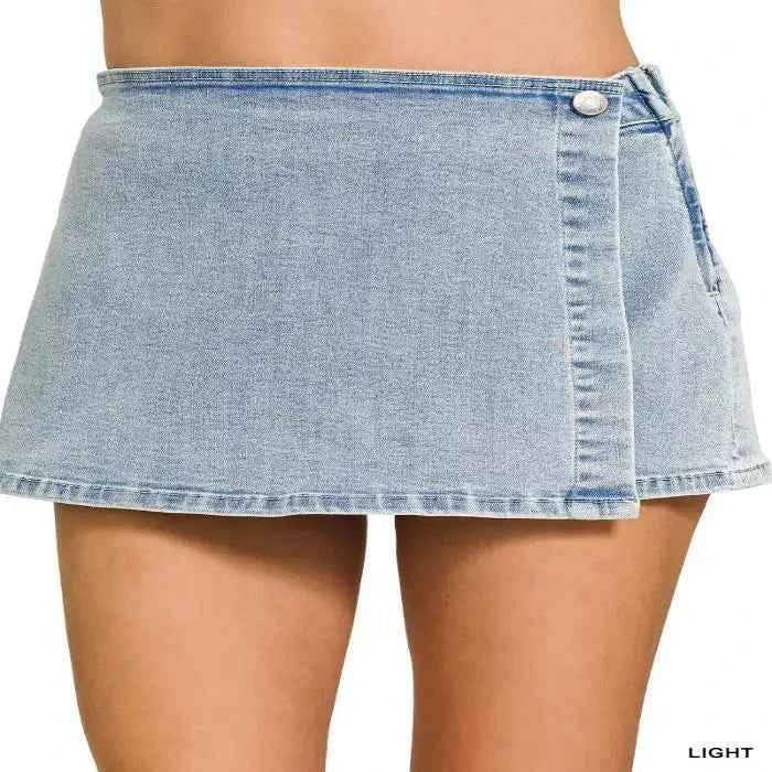 Asymmetrical denim skort — primary view