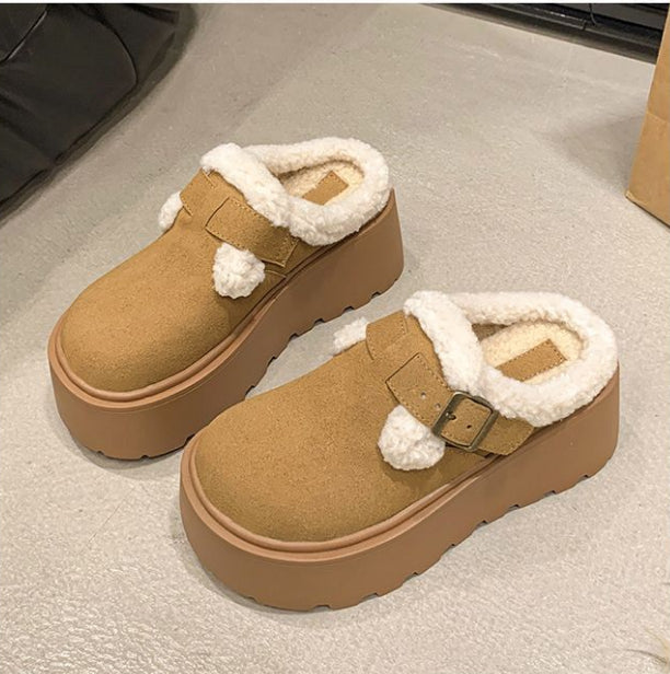 Women's Fuzzy Plush Shoes - Round Toe Chunky Sole Winter Flats additional product view
