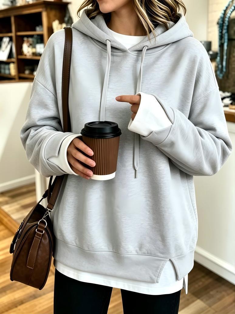 Gray layered-look hooded sweatshirt for women
