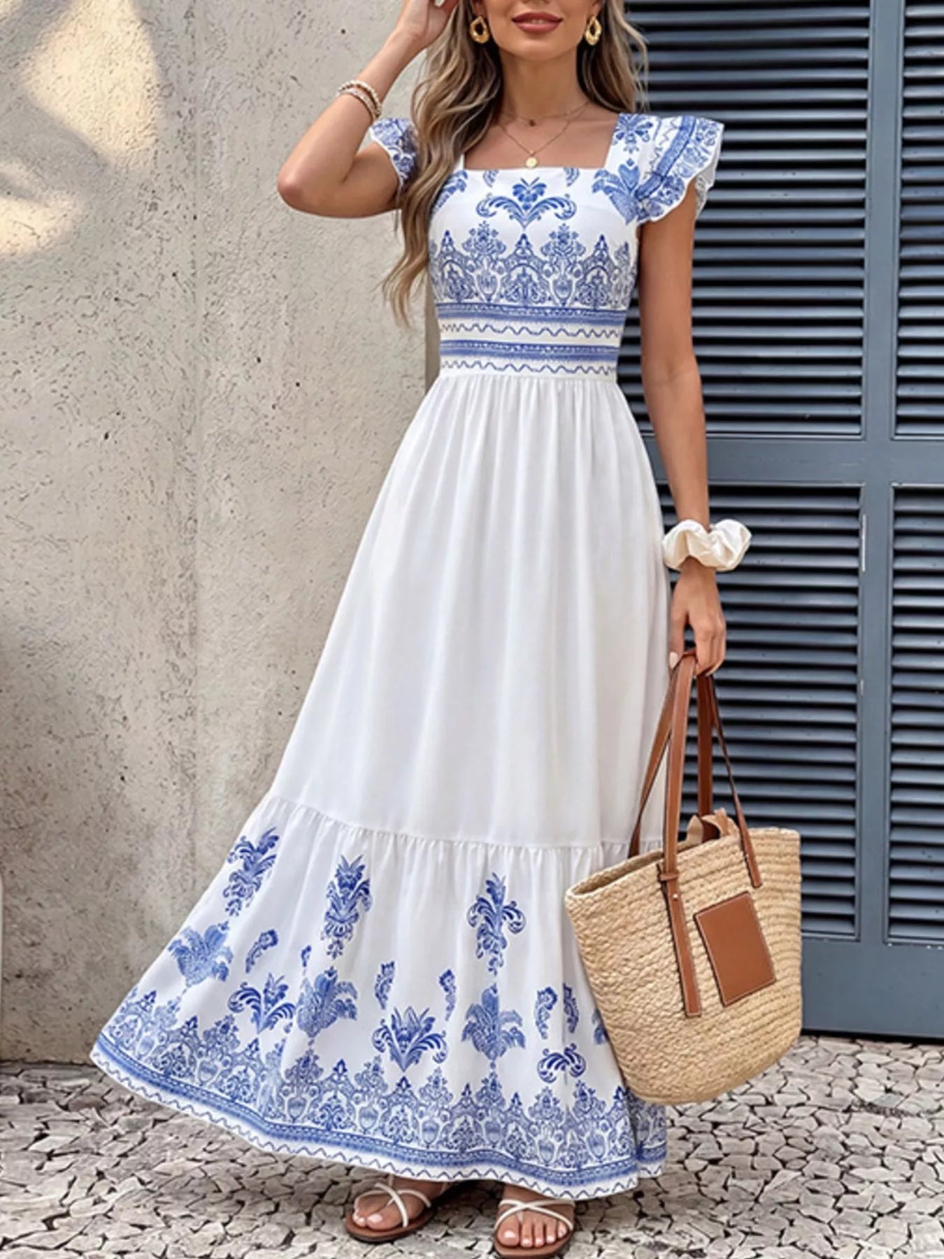 Printed Square Neck Maxi Dress — primary view