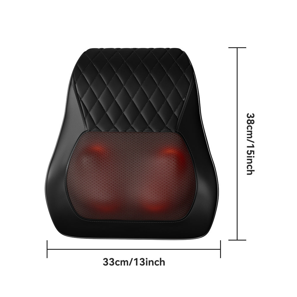 Black massage pillow with dimensions on a white background