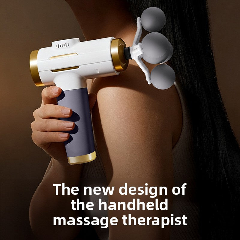 Mini massage gun shown in use on shoulder