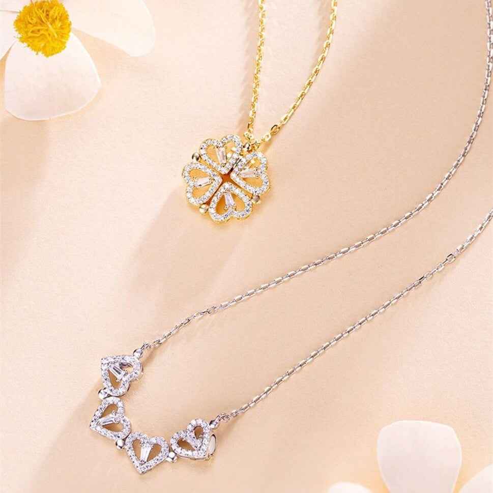 Four-leaf clover and heart necklace — additional view 2