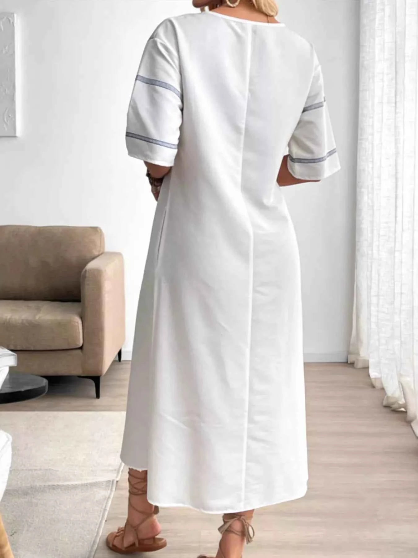 Striped V-neck maxi dress with pockets — additional view 2