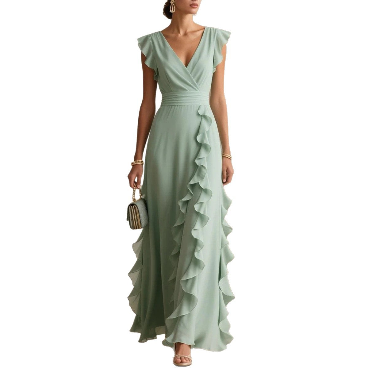 Ruffle sleeveless V-neck maxi dress view 9
