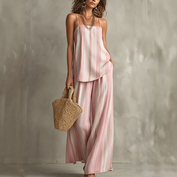 Product detail photo of Striped Strap Wide Leg Pants Set, Two Piece Set, everyday style, striped strap wide leg pants set