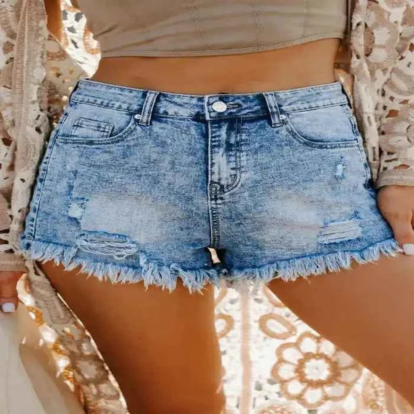 Distressed denim shorts — primary view