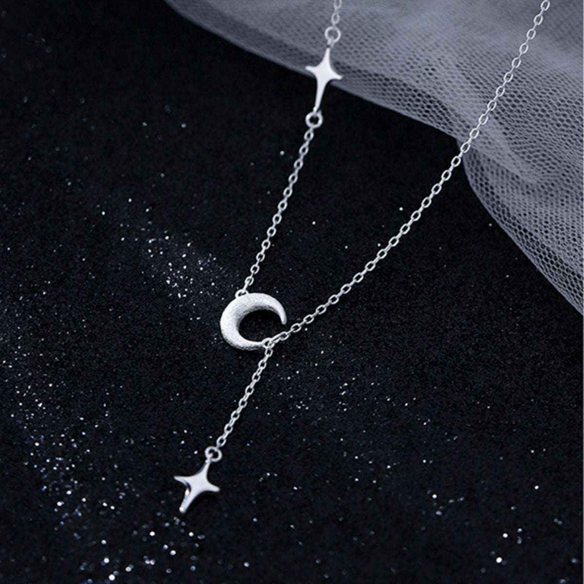 Star and moon pendant necklace in silver-plated alloy — additional view 3